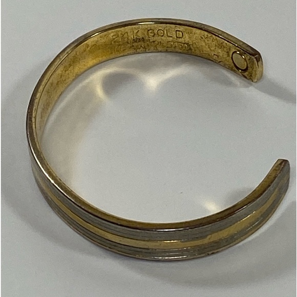 24 kt Gold Electroplated and Silver Toned Magnetic Cuff Bracelet - Picture 6 of 8